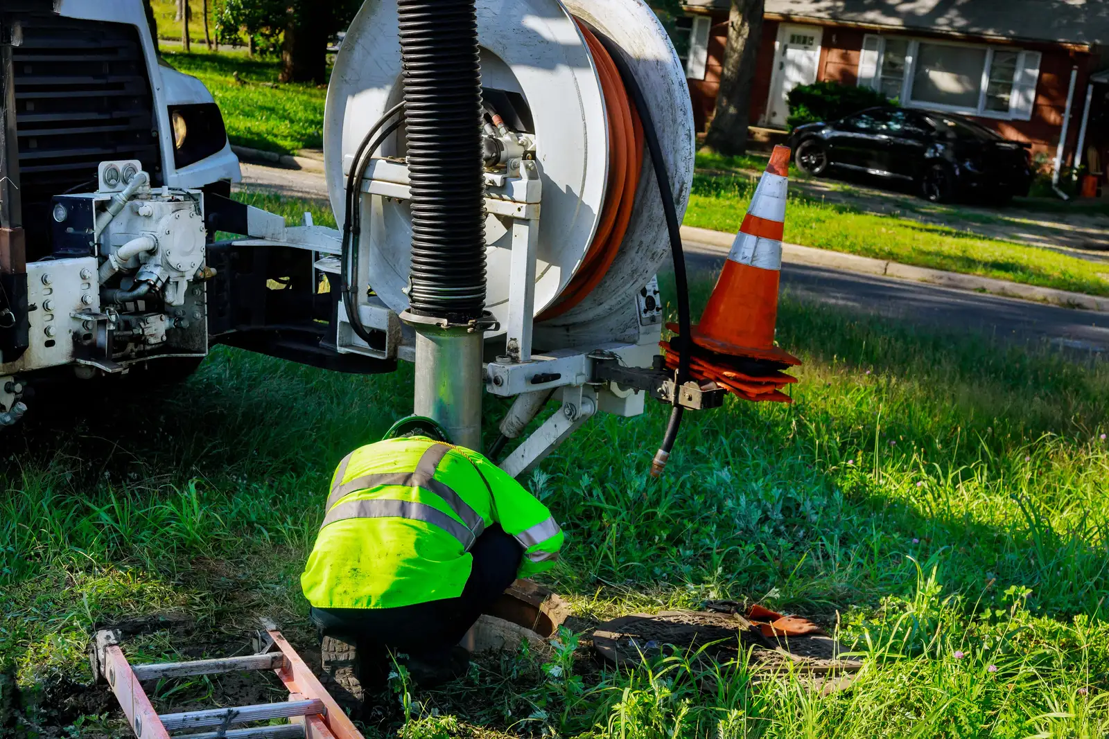 Septic Pros vacuum truck at a Western Washington service call